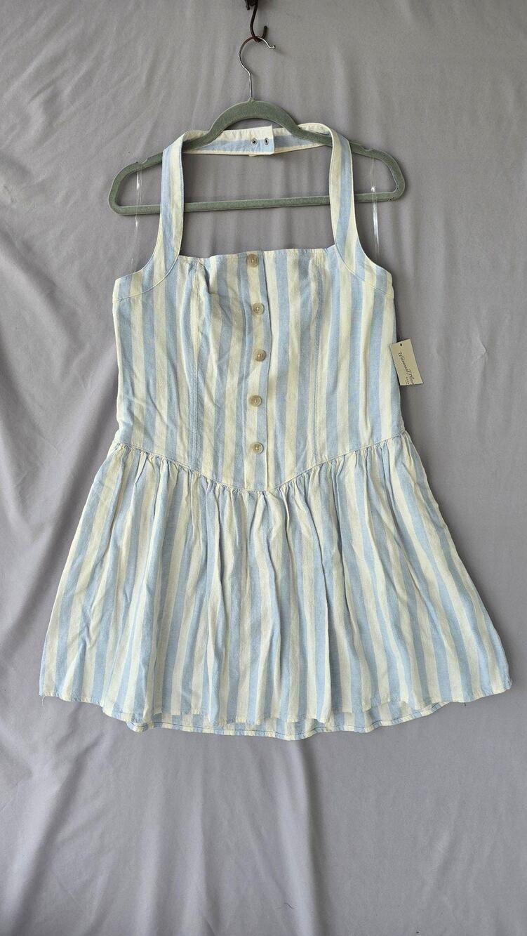 Universal Thread Dress Womens Large Blue White Stripe Square Neck Sundress Mini
